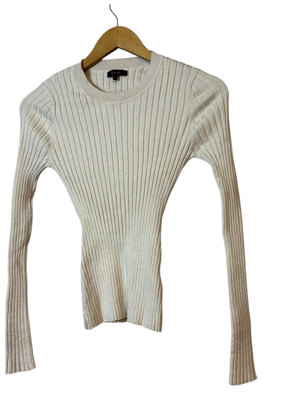 Quince Cotton Cashmere blend Ribbed Long Sleeve Sweater Ivory size M